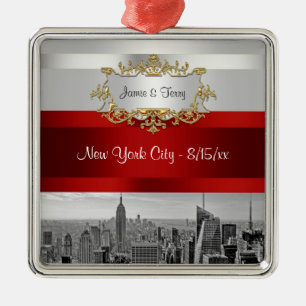 NYC Skyline BW 05 Weiß Rot Einladungssuite Silbernes Ornament