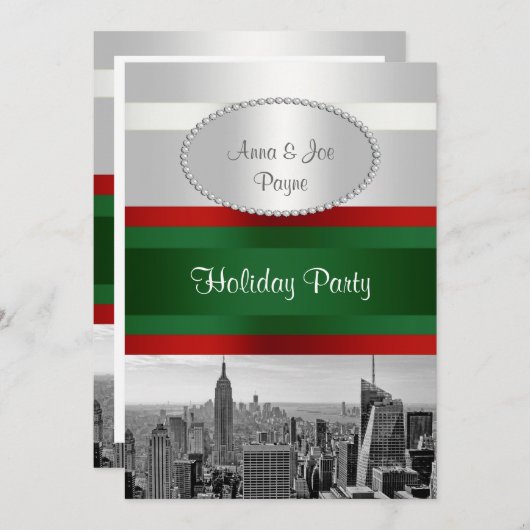 NYC Skyline BW 05 Weiße, rote grüne Weihnachten Einladung (Vorne/Hinten)
