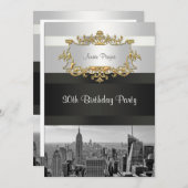 NYC Skyline BW 05 White, Black Birthday Einladung (Vorne/Hinten)