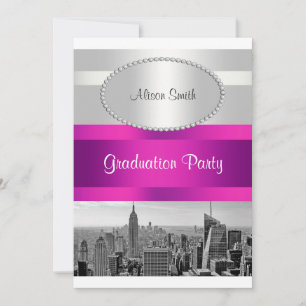 NYC Skyline BW 05 White Hot Pink Abschluss laden e Einladung
