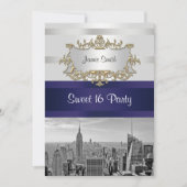 NYC Skyline BW 05 White Navy 2 Sweet 16 Einladung (Vorderseite)