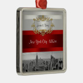 NYC Skyline BW 05 White Red Invite Suite Silbernes Ornament (Rechts)