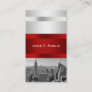 NYC Skyline BW 05 White Red Invite Suite Visitenkarte