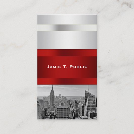 NYC Skyline BW 05 White Red Invite Suite Visitenkarte (Vorderseite)