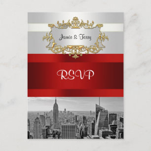 NYC Skyline BW 05 White Red UAWG Postcard Einladungspostkarte