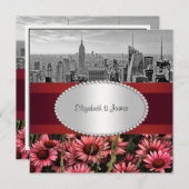 NYC Skyline BW 1A Hochline Blume 1 Hochzeit Einladung (Vorne/Hinten)