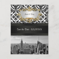 NYC Skyline BW 431 Damask Save the Date Postkarte