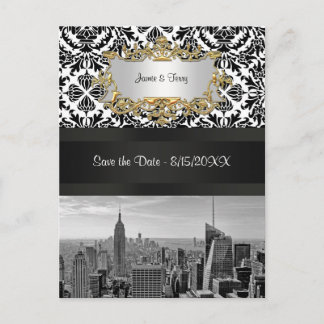 NYC Skyline BW 431 Damask Save the Date Postkarte