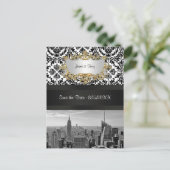 NYC Skyline BW 431 Damask Save the Date Postkarte (Stehend Vorderseite)