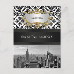 NYC-Skyline BW 431 Damast  Save the Date-Postkarte Ankündigungspostkarte