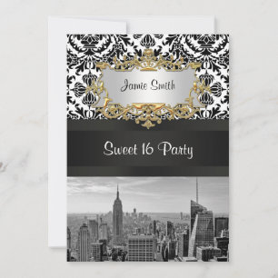 NYC-Skyline BW 431 Damast Sweet 16 Party Einladung