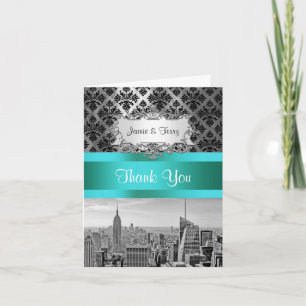 NYC Skyline Bw B3 Damask F2 Vielen Dank Hinweis Dankeskarte
