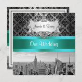 NYC Skyline BW B3 Damask Wedding Einladung F2 (Vorne/Hinten)