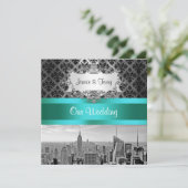 NYC Skyline BW B3 Damask Wedding Einladung F2 (Stehend Vorderseite)