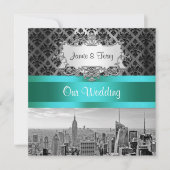 NYC Skyline BW B3 Damask Wedding Einladung F2 (Vorderseite)