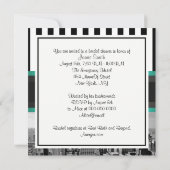 NYC Skyline BW Blk Whit Strp Aquamarin P Brautpart Einladung (Rückseite)