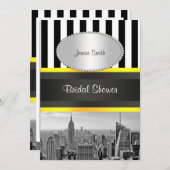 NYC Skyline BW Blk Whit Strp Yellow P Brautparty Einladung (Vorne/Hinten)