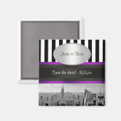 NYC Skyline BW Blk Wht Lila P Rett Date Magnet (Vorderseite/Rückseite)