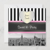 NYC Skyline BW Blk Wht Pink H Sweet 16 Party Einladung (Vorderseite)