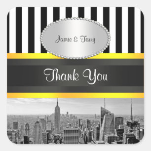 NYC Skyline BW ESB Blk Wht Strp Gelb P Favor Tags Quadratischer Aufkleber