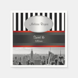NYC Skyline BW Schwarz Weiß Streifen P Sweet 16 Serviette