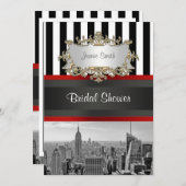 NYC Skyline BW Schwarz-weiß Strip 2 Brautparty Einladung (Vorne/Hinten)