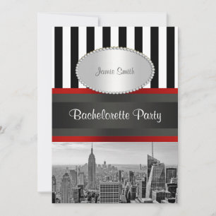 NYC Skyline BW Schwarz-weiß Stripe 2P Bachelorette Einladung