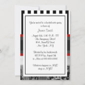 NYC Skyline BW Schwarz-weiß Stripe 2P Bachelorette Einladung (Rückseite)