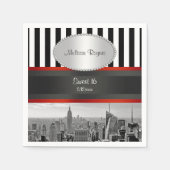 NYC Skyline BW Schwarz-weiß Stripe P Sweet 16 Serviette (Vorderseite)