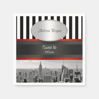 NYC Skyline BW Schwarz-weiß Stripe P Sweet 16 Serviette