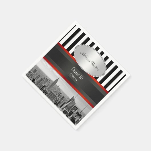 NYC Skyline BW Schwarz-weiß Stripe P Sweet 16 Serviette (Ecke)