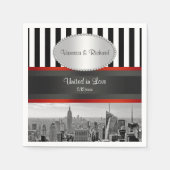 NYC Skyline BW Schwarz-weiß Stripe P Wedding Serviette (Vorderseite)