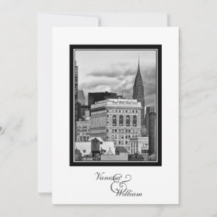 NYC Skyline Chrysler Flatiron BW Wedding #1 Einlad Einladung