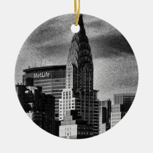 NYC Skyline: Chrysler Gebäude, Met Life BW Keramik Ornament (Vorne)