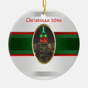 NYC Skyline: Emp St Bldg Nacht Xmas #6W Keramikornament