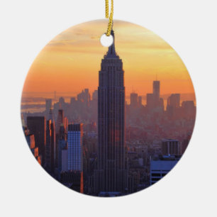 NYC-Skyline: Emp St Bldg Orange Sonnenuntergang Keramik Ornament