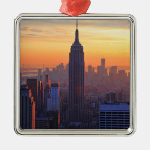 NYC-Skyline: Emp St Building Orange Sonnenuntergan Ornament Aus Metall