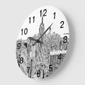 NYC Skyline - Empire State Building, Etched Look Große Wanduhr (Winkel)