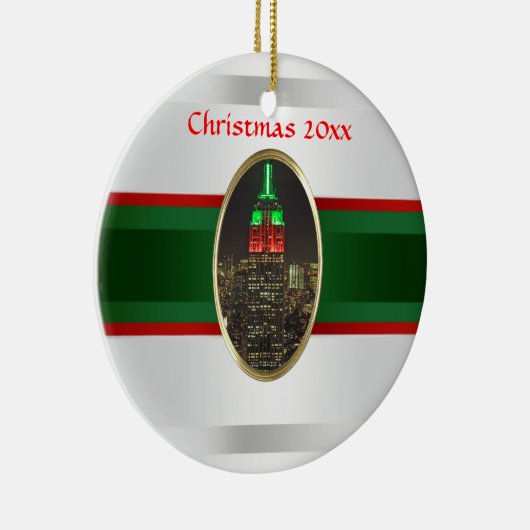 NYC Skyline: Empire State Gebäude Night Xmas #6W Keramikornament (Rechts)