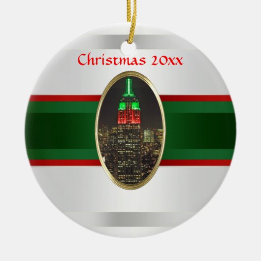 NYC Skyline: Empire State Gebäude Night Xmas #6W Keramikornament (Vorne)