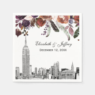 NYC-Skyline ESB-Ätzung Burgunder-Pflaume Florale H Serviette