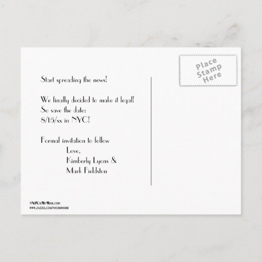 NYC Skyline ESB BW 1 Save the Date Ankündigungspostkarte (Rückseite)