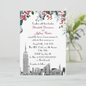 NYC Skyline ESB Etch Burg Blu Green Floral Wedding Einladung (Stehend Vorderseite)