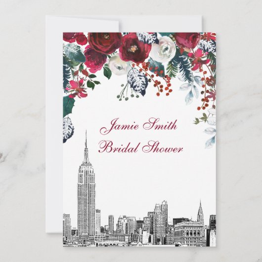 NYC Skyline ESB Etch Burg Grn Brautparty Einladung (Rückseite)