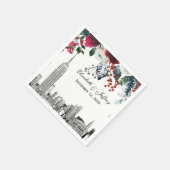NYC Skyline ESB Etch Burgundy Grn Floral Watercole Serviette (Ecke)