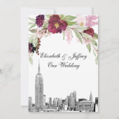 NYC Skyline ESB Etch Burgundy Pink Floral Wedding Einladung (Rückseite)