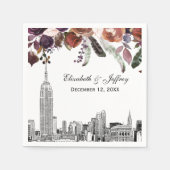 NYC Skyline ESB Etch Burgundy Plum Floral Wedding Serviette (Vorderseite)