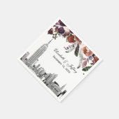 NYC Skyline ESB Etch Burgundy Plum Floral Wedding Serviette (Ecke)