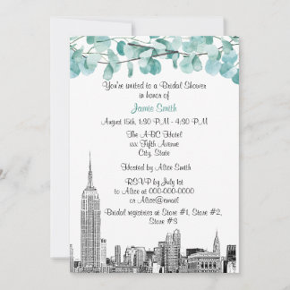 NYC Skyline ESB Etch Eucalyptus Brautparty Einladung
