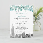 NYC Skyline ESB Etch Eucalyptus Wedding Einladung (Stehend Vorderseite)